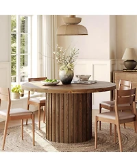 Tribesigns 47" Solid Wood Dining Table, Farmhouse Round Room Table for 4, Circle Kitchen Small Dinner Natural