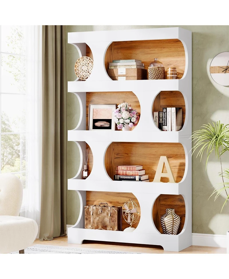 Tribesigns 71" Tall Bookcase, 4-Tier S-Shaped Bookshelf, Wood Decorative Storage Shelving,Library Book Shelf Unit for Home Office Living Room Bed