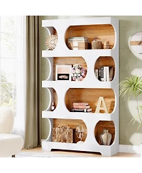 Tribesigns 71" Tall Bookcase, 4-Tier S-Shaped Bookshelf, Wood Decorative Storage Shelving,Library Book Shelf Unit for Home Office Living Room Bed