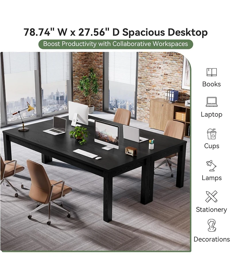 Tribesigns Solid Wood Extra Long Desk 2-Person Desk, 78.7 Inches Double Computer Table, Farmhouse Work Writing Study Workstation