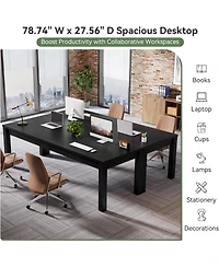 Tribesigns Solid Wood Extra Long Desk 2-Person Desk, 78.7 Inches Double Computer Table, Farmhouse Work Writing Study Workstation