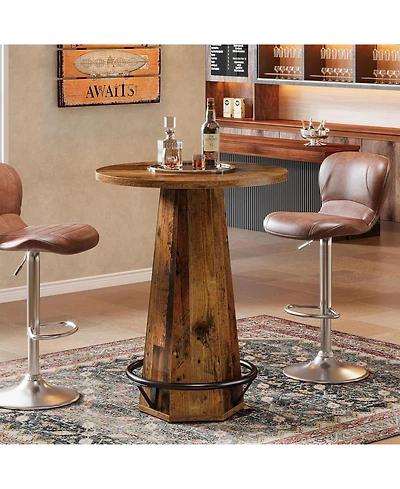 Tribesigns Round Bar Pub Table, 39.4" H Bistro Cocktail Table with Metal Footrest for Drinking & Gathering, Brown & Black