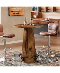 Tribesigns Round Bar Pub Table, 39.4" H Bistro Cocktail Table with Metal Footrest for Drinking & Gathering, Brown & Black