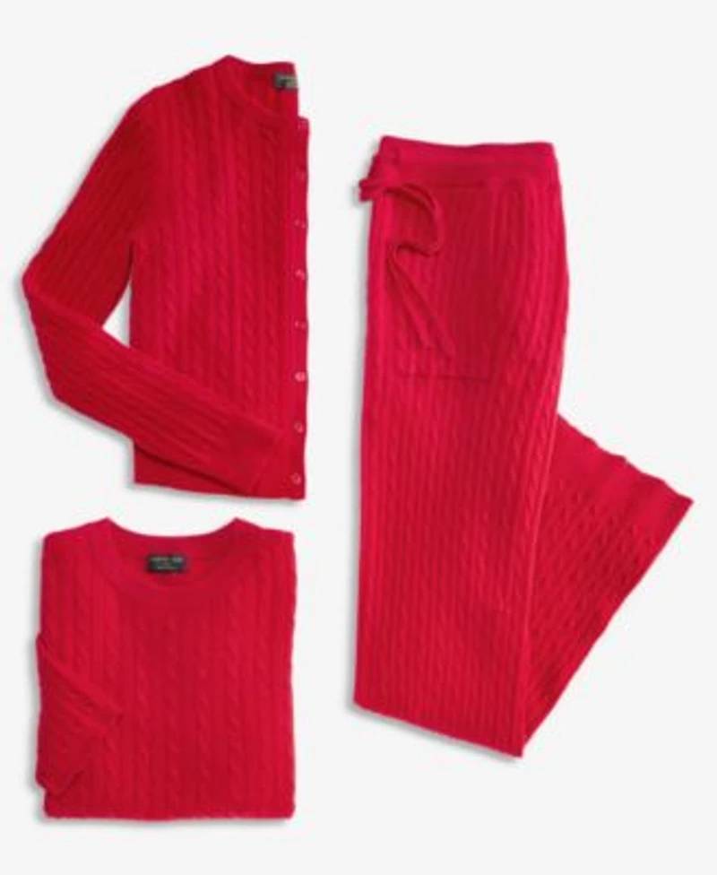 Charter Club Womens Cashmere Cardigan Short Sleeve Sweater Wide Leg Pants Macys Exclusive