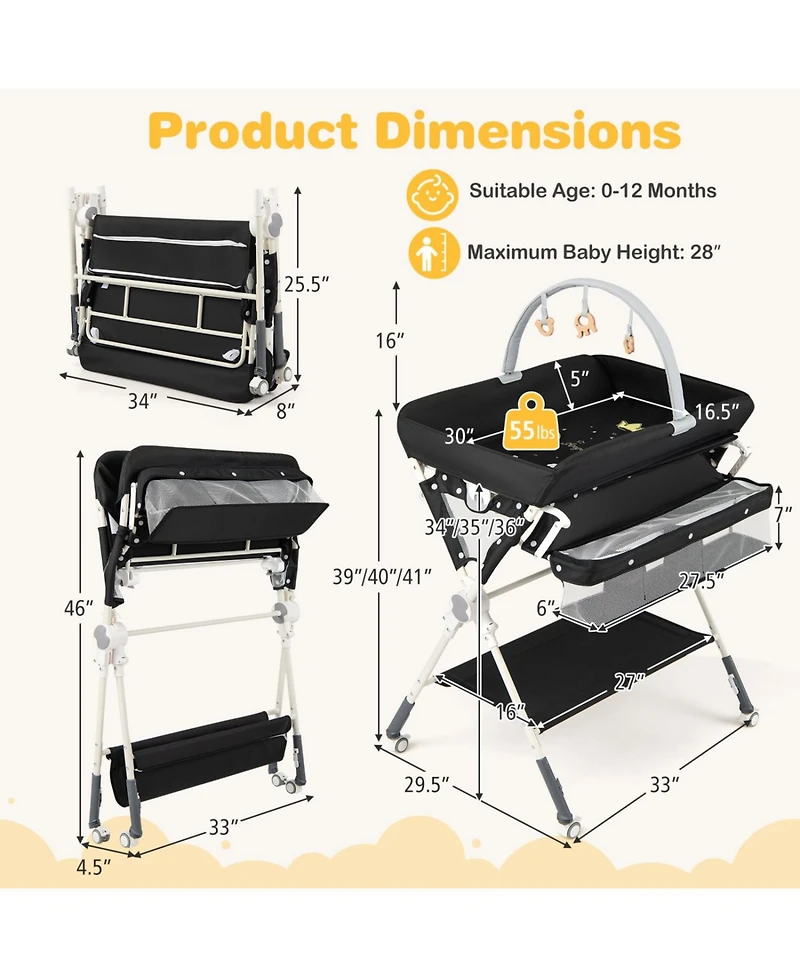 Slickblue Baby Changing Table with Storage Bag Foldable Nursery Organizer