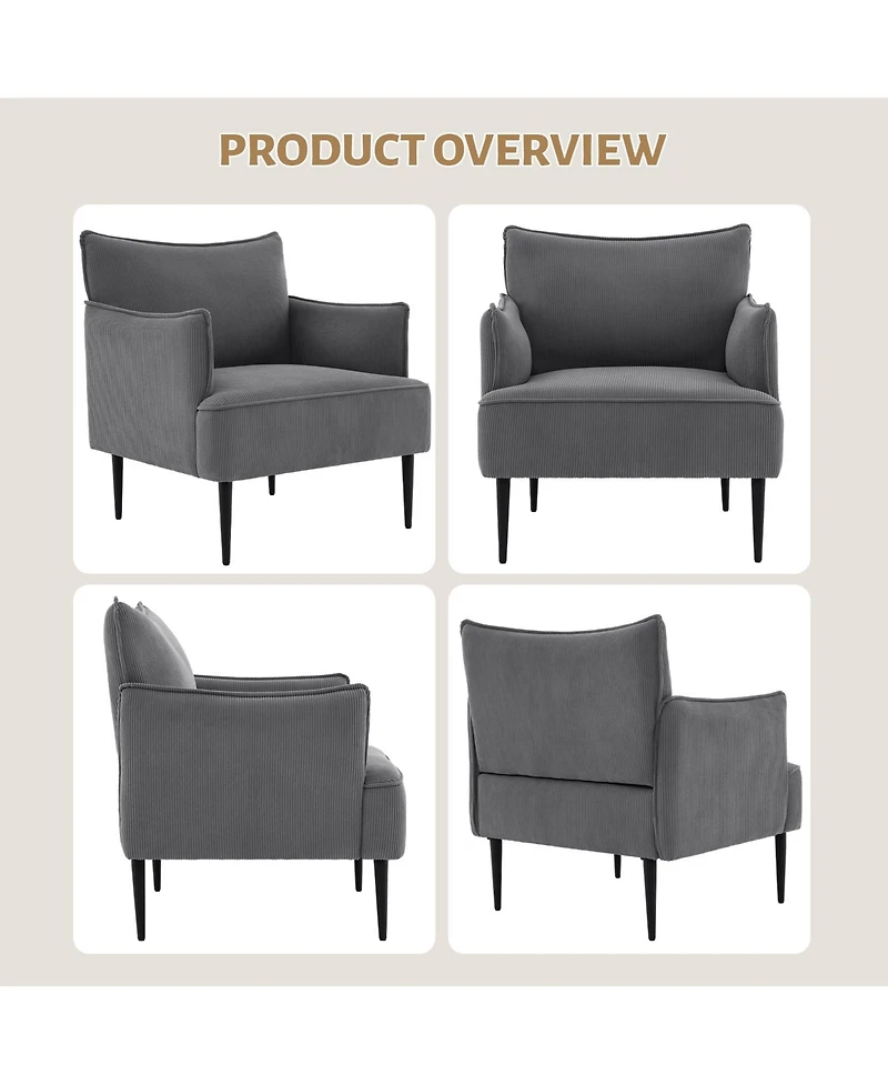 homfan Mid-Century Modern Accent Chair with Corduroy Fabric and Sturdy Wood Frame
