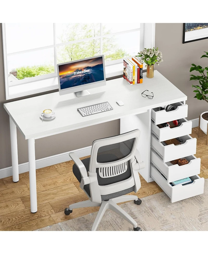 Tribesigns Computer Desk with 5 Drawers, Home Office Desk with Storage