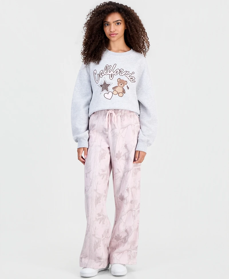 Almost Famous Juniors' Woodland Camo-Print Wide-Leg Sweatpants