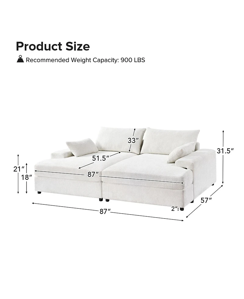 Hulala Home Tychon 87inch Upholstered Square Arm Deep Seating Sleeper Sofa