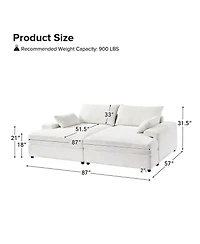 Hulala Home Tychon 87inch Upholstered Square Arm Deep Seating Sleeper Sofa