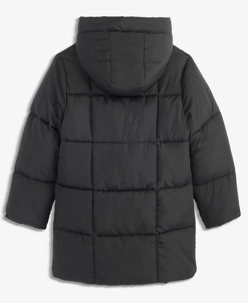 S Rothschild & Co Girls' Xs-xl Box Quilt Hooded Stadium Jacket With Scarf