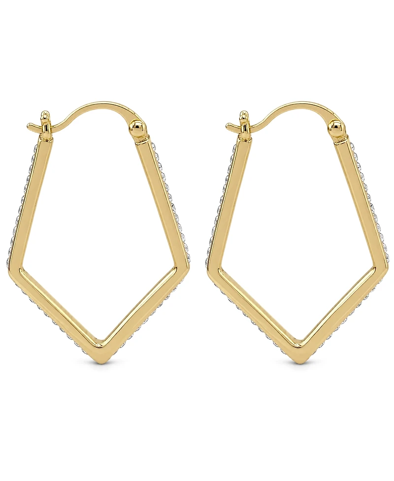Essentials Clear Crystal Pave Geometric Hoop Earring, Gold Plate and Silver Plate