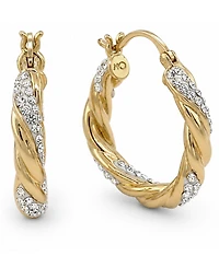 Clear Crystal Twisted Click Top Hoop Earring in Silver Plate or Gold Plate