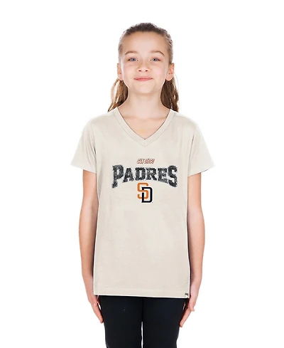 New Era Big Girls Cream San Diego Padres 2026 City Connect Flip Sequin V-Neck T-Shirt
