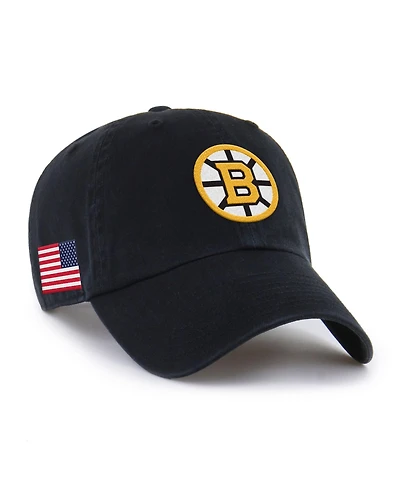 '47 Brand Men's and Women's Black Boston Bruins Heritage Flag Clean Up Adjustable Hat