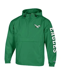 Champion Men's Kelly Green Philadelphia Eagles Packable Hooded Windbreaker Half-Zip Jacket