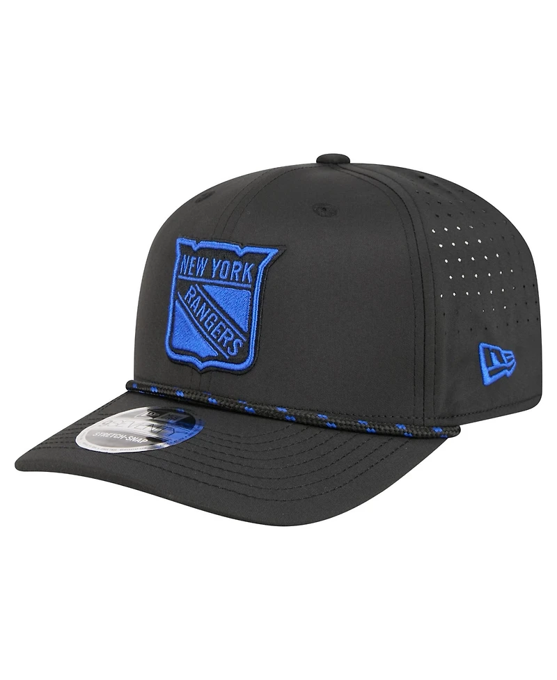 New Era Men's Black New York Rangers Sport Vented 9SEVENTY Rope Adjustable Hat