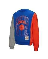 Mitchell & Ness Men's and Women's Blue New York Knicks Hardwood Classics Split 3 Pullover Sweatshirt
