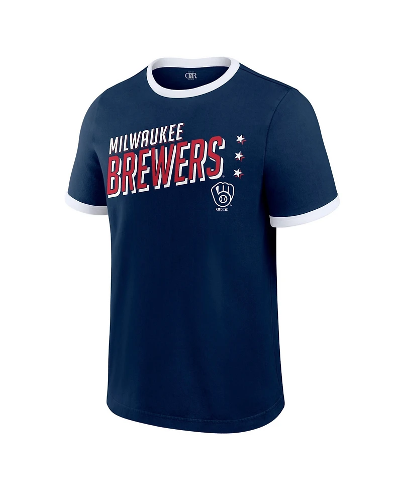 Darius Rucker Collection By Fanatics Men's Navy Milwaukee Brewers Americana Washed Ringer T-Shirt