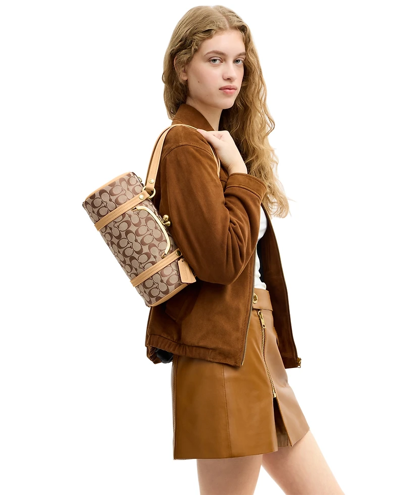 Coach Barrel Kisslock Small Signature Jacquard Slim Shoulder Bag