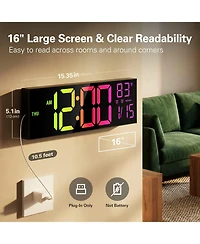 Jall 16 Inch Large Digital Wall Clock (Red) with Big Led Auto Dst Temperature Countdown Timer Alarm Night Light Perfect for Living Room and Office
