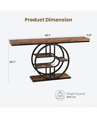 homfan 55 In Entryway Console Table with Storage Shelves, Narrow Industrial Sofa Table with O-Shaped Metal Frame