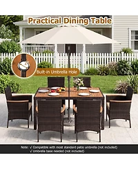 Gymax 7-Piece Patio Dining Set Outdoor Conversation Set w/ Hand-Woven Pe Wicker Mixed
