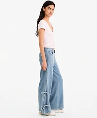 Vanilla Star Juniors' Wide-Leg Elastic Back Side Tie Jeans