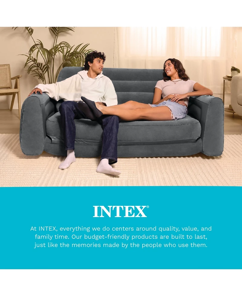 Intex Inflatable Pull-Out Sofa Bed Sleep Away Futon Couch, Queen, Gray (2 Pack)
