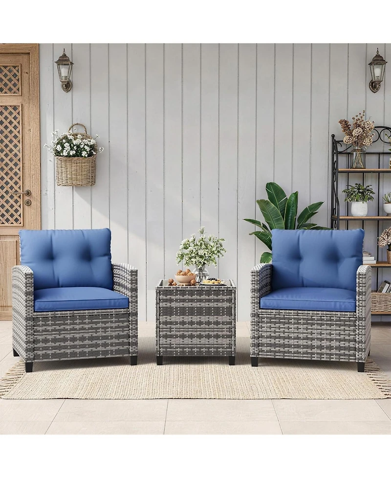 gaomon Patio Conversation Set Pe Rattan Bistro Furniture, Gradient Wicker with Cushions
