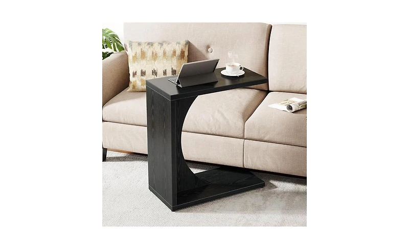 Slickblue Sofa Side Table Nightstand with C-Shaped Design for Space-Saving Use