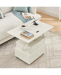 Streamdale High-Gloss Adjustable Rolling End Table with Charging Station and Storage