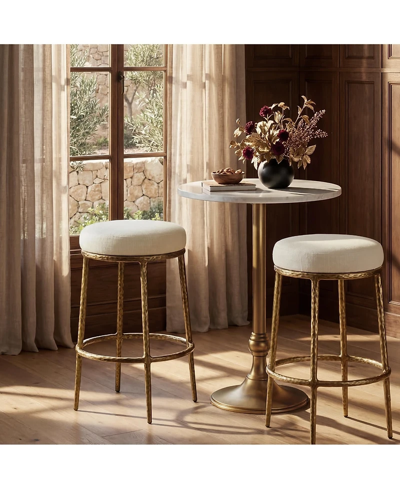 Morden Fort Counter Height Bar Stools, Modern Upholstered Counter Stools with Hammered Gold Iron Legs, Boucle Island Chairs for Dining Room and Bar