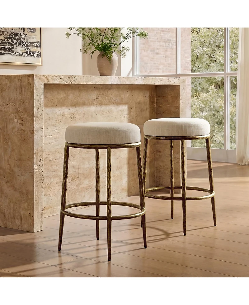 Morden Fort Counter Height Bar Stools, Modern Upholstered Counter Stools with Hammered Gold Iron Legs, Boucle Island Chairs for Dining Room and Bar