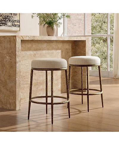 Morden Fort Counter Height Bar Stools, Modern Upholstered Counter Stools with Hammered Gold Iron Legs, Boucle Island Chairs for Dining Room and Bar
