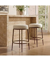 Morden Fort Counter Height Bar Stools, Modern Upholstered Counter Stools with Hammered Gold Iron Legs, Boucle Island Chairs for Dining Room and Bar