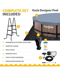 Funsicle 14' x 42" Oasis Round Outdoor Above Ground Swimming Pool, Natural Teak