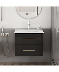 Sillysis Wall Mounted Bathroom Vanity with Ceramic Sink, Double Drawers