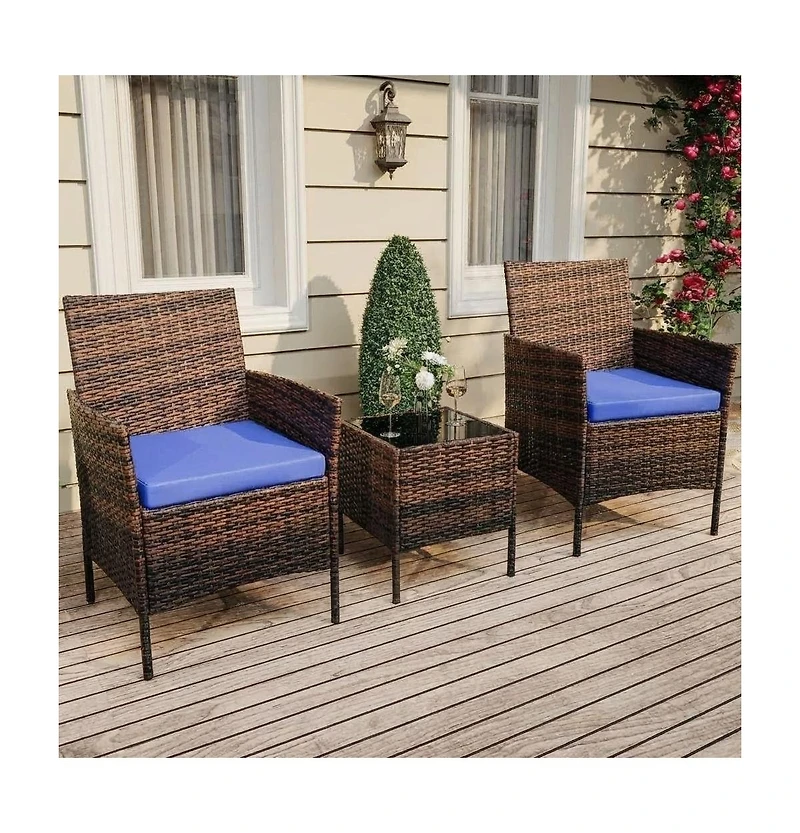 gaomon Patio Conversation Set Pe Rattan Bistro Furniture, Gradient Wicker with Cushions