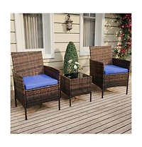 gaomon Patio Conversation Set Pe Rattan Bistro Furniture, Gradient Wicker with Cushions