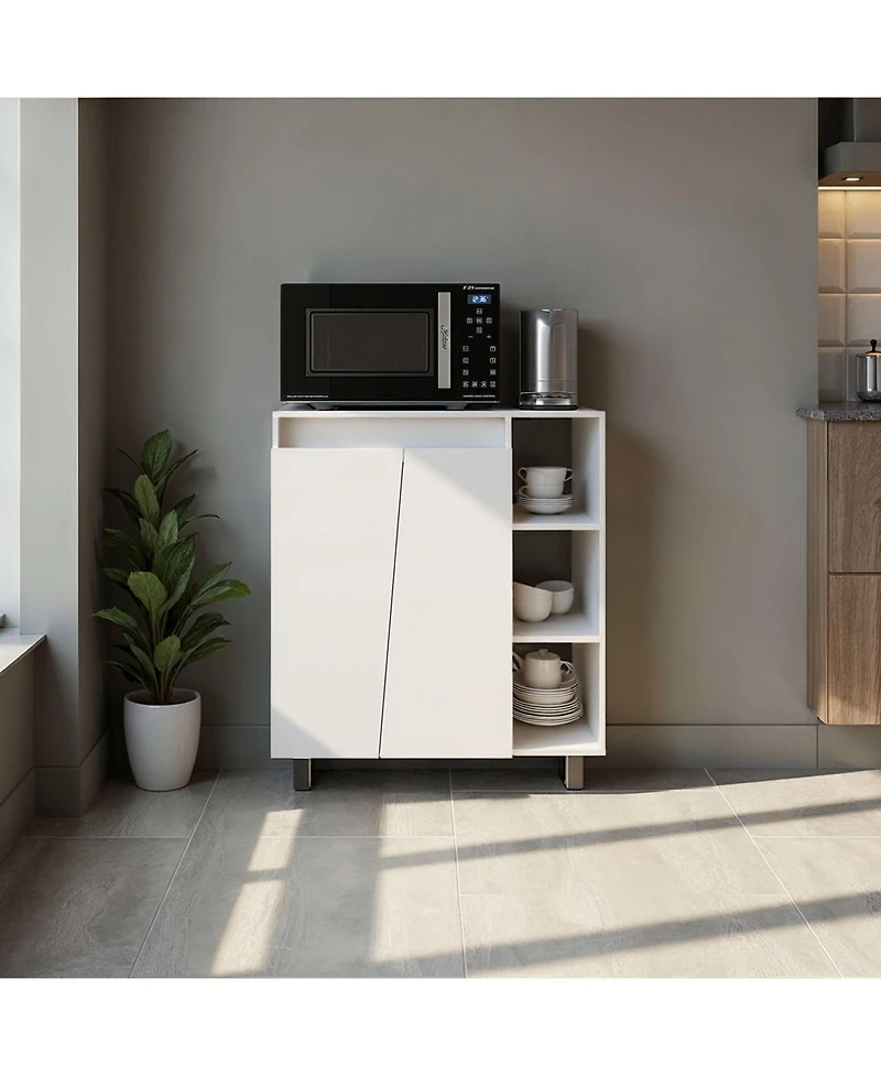 Fm Furniture Way Kitchen Storage Cabinet with Microwave Shelf and Side Open Shelves