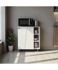 Fm Furniture Way Kitchen Storage Cabinet with Microwave Shelf and Side Open Shelves