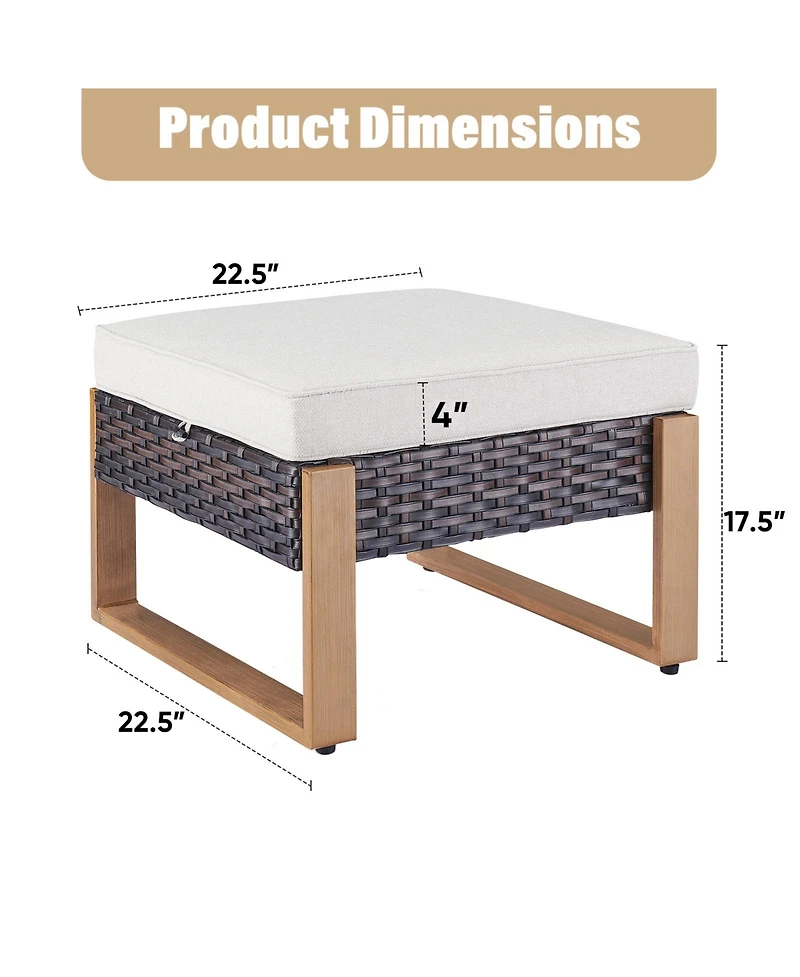 Pocassy Patio Wicker Ottomans Set of 2, Outdoor for Patio, Additional Seating, Footrest, Side Table, Removable Cushions