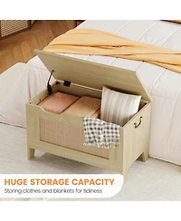 homfan 30" Storage Chest with Safety Hinge, Flip-Top Blanket Storage Bench, Light Oak, for Entryway or Living Room