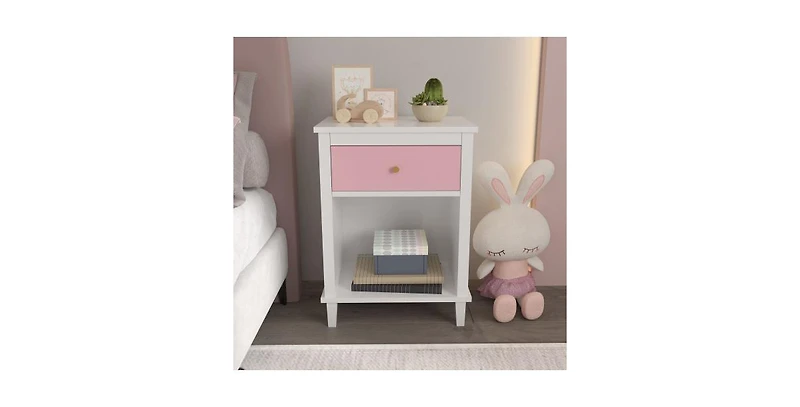 Lucky One 26.8"W Wooden Nightstand with Drawer and Shelf