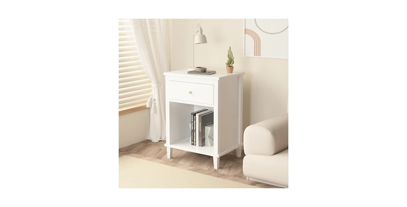 Lucky One 26.8"W Wooden Nightstand with Drawer and Shelf