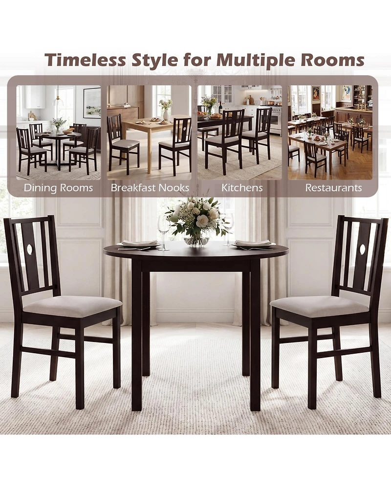 Gymax Wooden Chairs Upholstered Rubber Kitchen Chairs Fabric Padded Seat