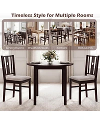 Gymax Wooden Chairs Upholstered Rubber Kitchen Chairs Fabric Padded Seat