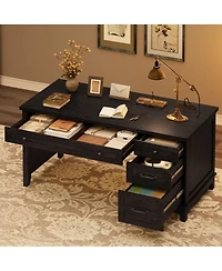 Gaomon Farmhouse Computer Desk with Charging Station, Rustic Black Home Office Executive Desk, Wooden Workstation with File Cabinet Storage Drawers