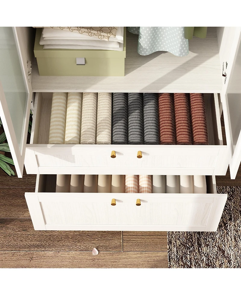 Homsee 2-Door 2-Drawer Wardrobe - Frosted Glass Closet | Modern Wooden Organizer | Bedroom Storage